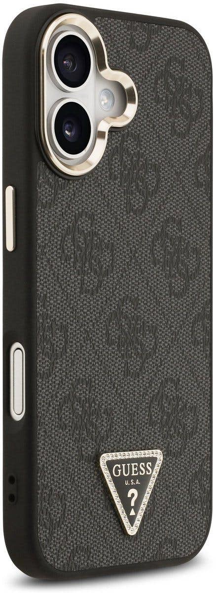 Guess PU Leather 4G Triangle Logo Gold Frame Case with MagSafe for iPhone 17 6.3" Black - GUHMP17SP4GTDGMK