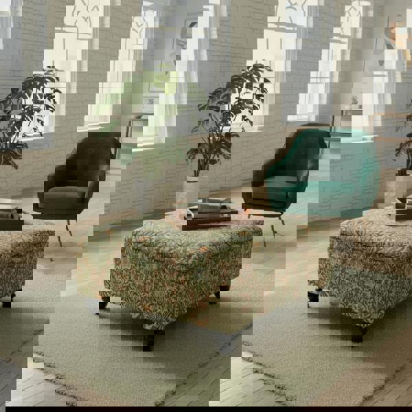 Premium upholstered ottoman stool used as coffee table and footrest