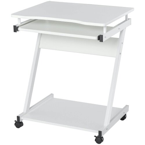 Wyld Haus Suel 60cm Wooden White Mobile Z Shaped Desk With Castor Wheels And Sliding Keyboard Tray