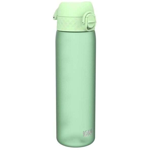 A light green water bottle stands upright against a white background. ION8 is subtly printed near the base.