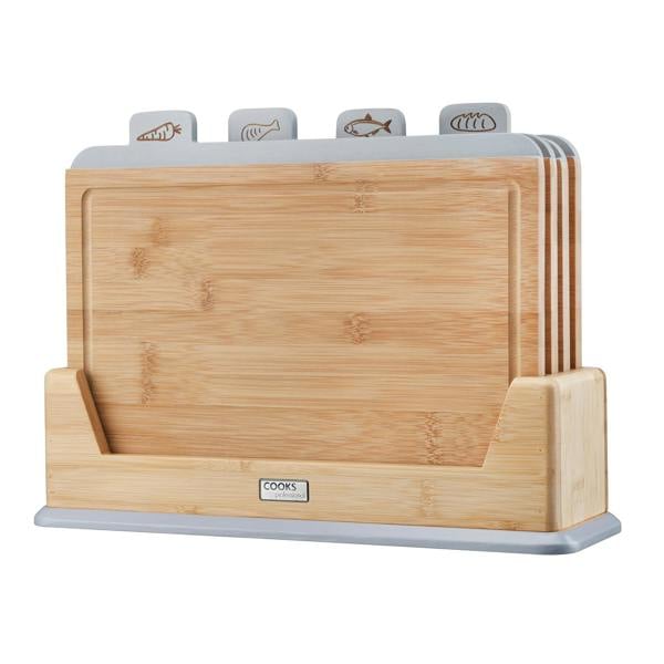 Cooks Professional 4 Piece Bamboo Index Chopping Board Set | Grey Tabs