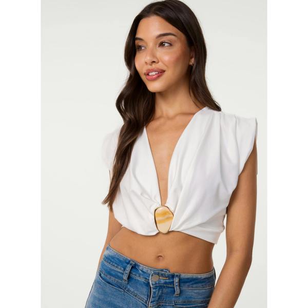 Pink Vanilla Stone Buckle Slinky Crop Top