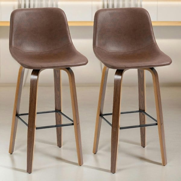 Rafaelo Mobilia Set of 2 Brown Bar Stools With Wooden Legs