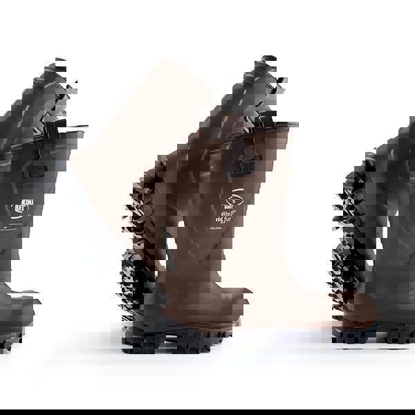 BEKINA Bekina RigLite x SolidGrip Mens Fur Steel Toe Safety S5 Wellie Boots, brown waterproof safety boots with steel toe cap and rugged sole.