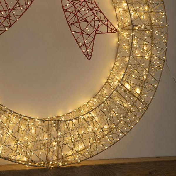 Samuel Alexander 90cm Light up Gold Twist Christmas Wreath with Red Bow and 1440 Warm White LEDs