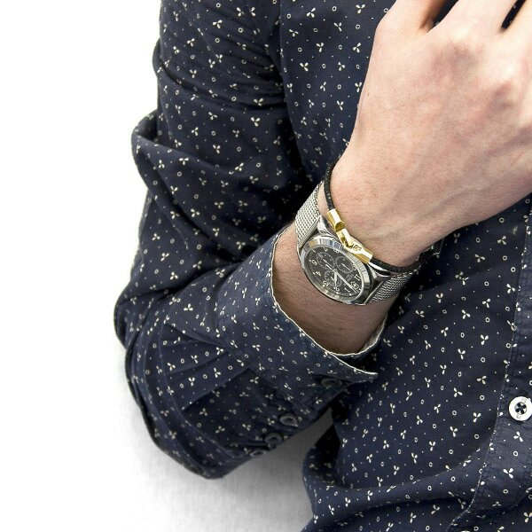 Anchor & Crew Raven Black Talbot 9ct Yellow Gold and Stingray Leather Bracelet