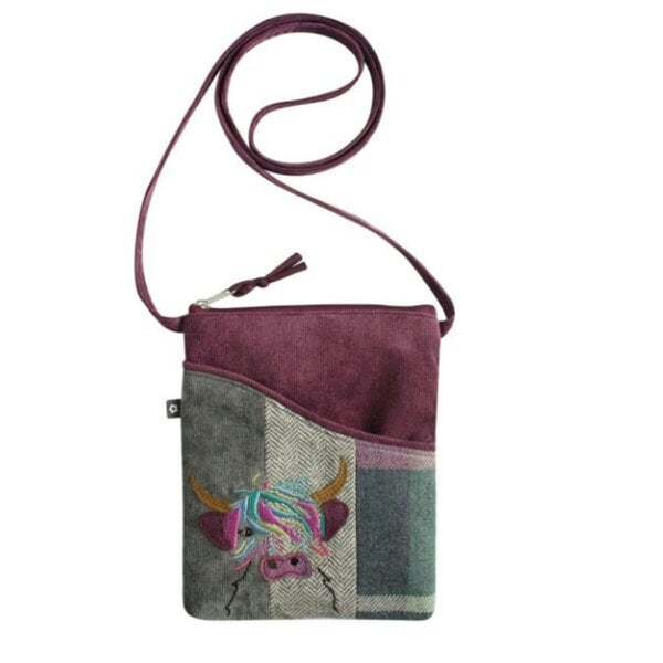 Earth Squared Highland Cow Tartan Tweed Sling Crossbody Bag