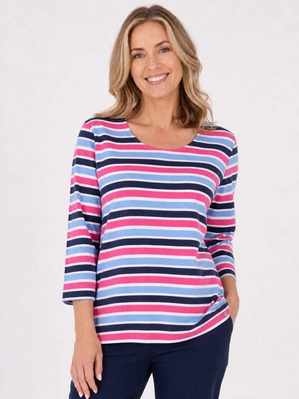 PennyPlain Striped Top - Ivory With Blues