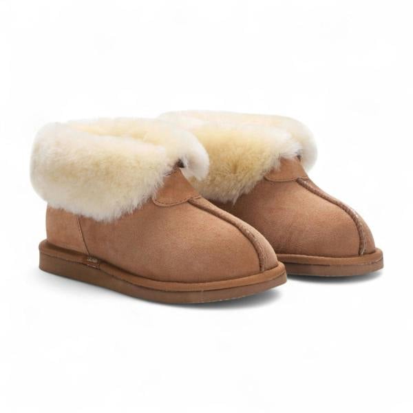 Infinity Leather Women's Sheepskin Suede Ankle Tan Slip-On Bootie Winter - Glacier