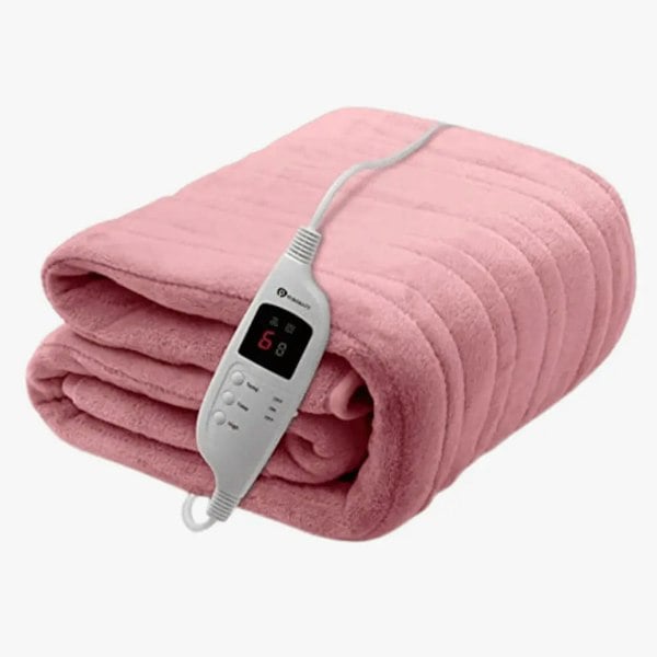 PureMate Fleece Electric Heated Throw with 9 Heat Settings Pink