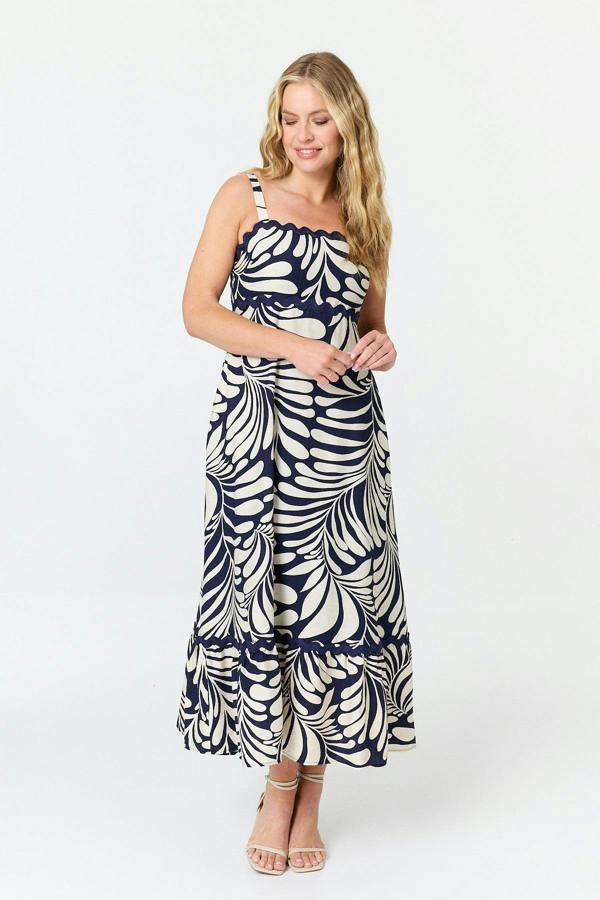 Navy | Printed A-Line Cami Strap Maxi Dress