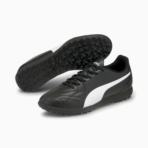 Puma Mens King Hero 21 TT Leather Astro Turf Trainers - Black/White