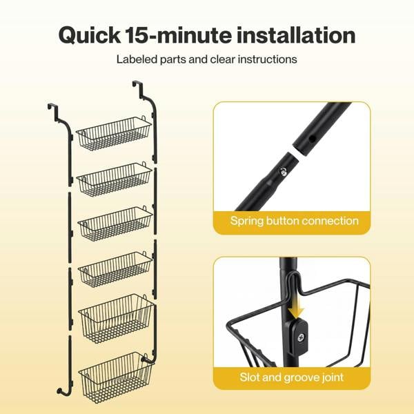 TOQUE Over Door Pantry Organiser 6 Tier Kitchen Hanging Storage Rack Black Metal