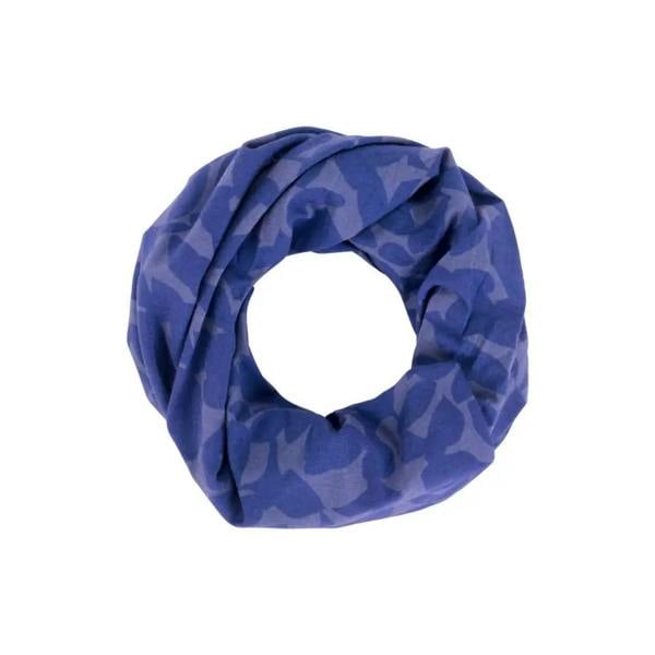 Blue soft fabric scarf in camouflage, lightweight infinity style