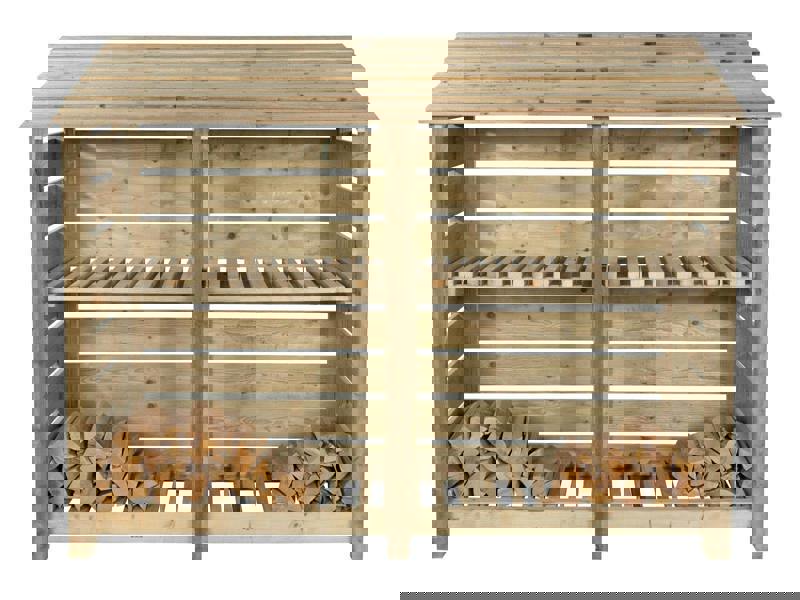Arbor Garden Solutions Slatted Wooden Log Store with Shelf W-227cm, H-126cm or 180cm, D-88cm
