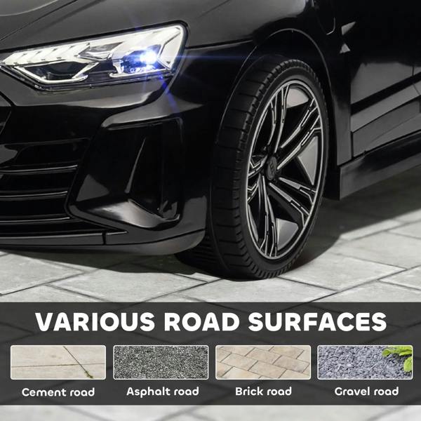 Black kids electric ride-on car front bumper and wheel with LED headlight detail