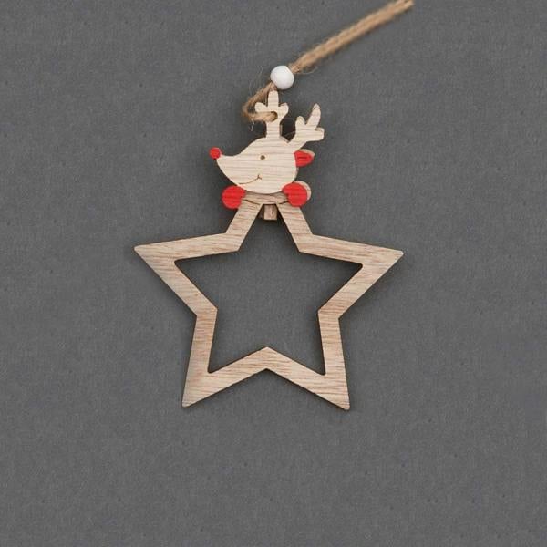 3 Piece Wooden Star Hanging Christmas Decorations with Twine String, Natural Finish image 8