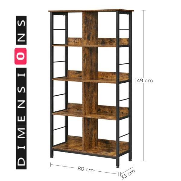 Modcraft Bookcase Ladder Shelf 4 Tier Rustic Brown and Black Display Rack for Living Room or Office