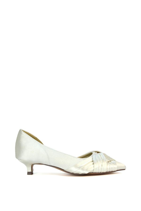 XY LONDON Pointed Toe Kitten Low Heel Classic Bridal Shoe Pumps - Ivory