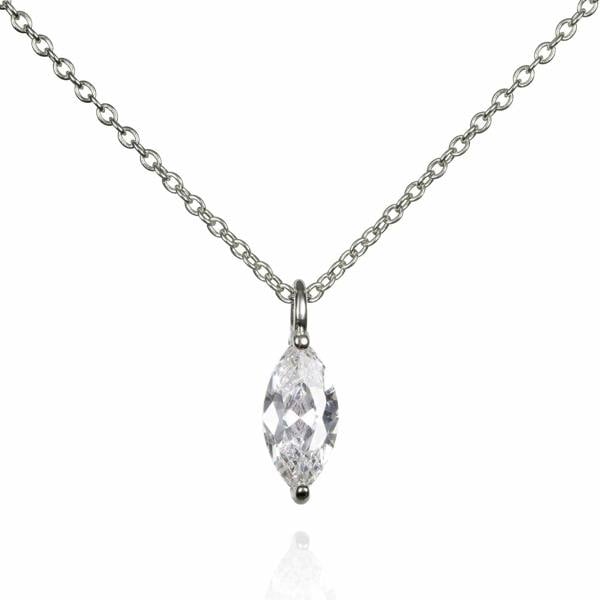 925 Sterling Silver Pendant Necklace with a Marquise Cut Stone - namana.london