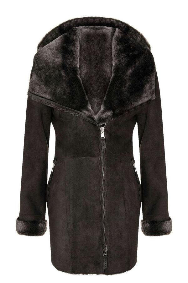 Infinity Leather Womens Merino Sheepskin Hooded Coat-Antioch