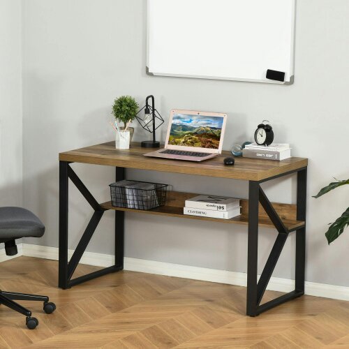 Wyld Haus Filudi 120cm Wooden Black Brown Wood Effect Desk With Storage Shelving
