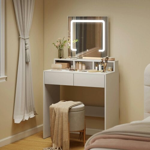 Wyld Haus Linora Roso White Dressing Table With LED Mirror And Built In Storage