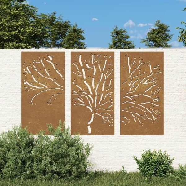 Berkfield Garden Wall Decorations 3 pcs 105x55 cm Corten Steel Tree Design