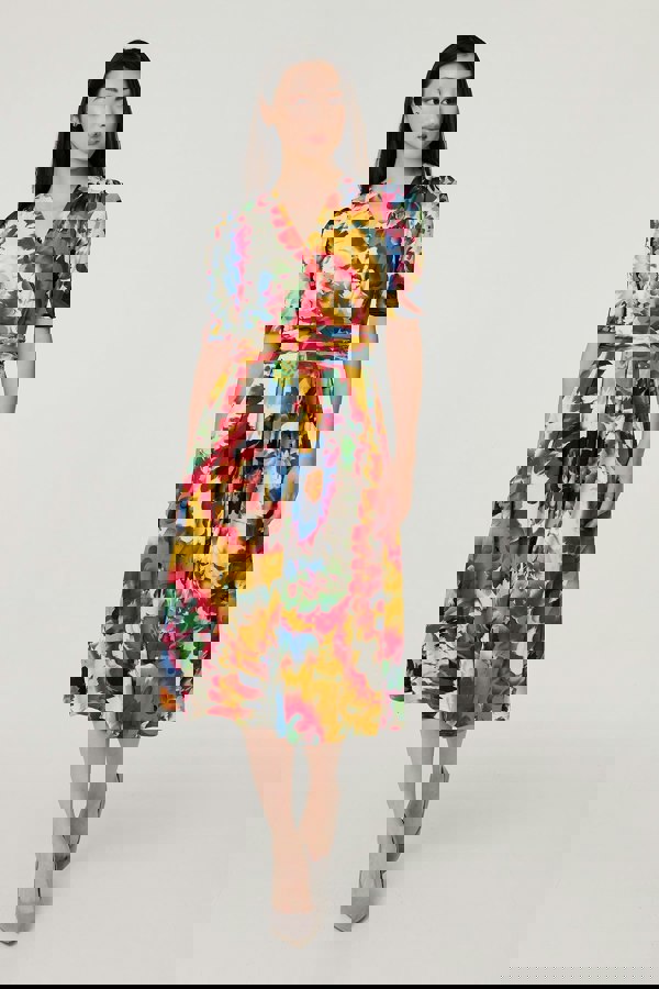 Orange | Floral 1/2 Sleeve Midi Faux Wrap Dress