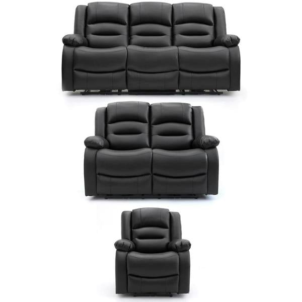 Furnishings For Less Arlo Black or Grey Leather Like Electric Reclining Sofa Suite 3 + 2 USB + Drinks Tray