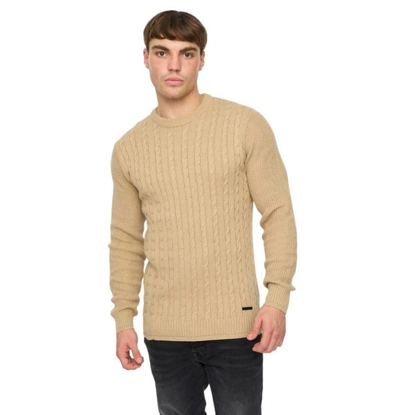 Crosshatch Mens Kabstars Cable Knit Pullover - Stone