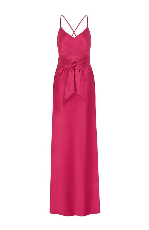 Brooklyn hot pink slip satin bridesmaids dress