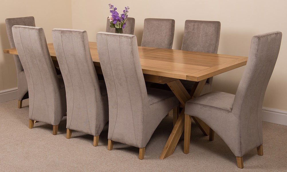 That's Furniture Vermont Cross Leg Oak Extending Dining Table with Lola Fabric Chairs