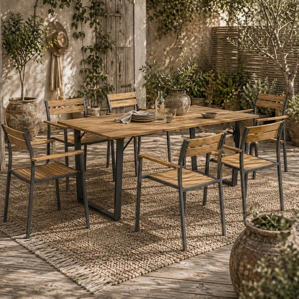 Wyld Haus Mafi 6 Seater Wood Panel Outdoor Dining Set Slatted Design