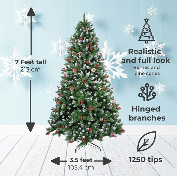 Neo Christmas Tree Artificial 7-Foot Flocked Pine Cone Red Berries