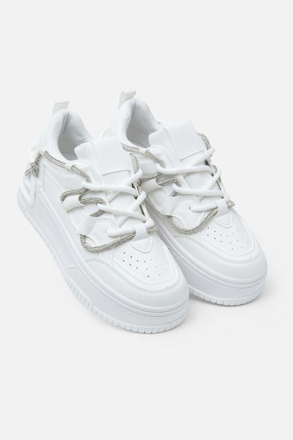 Crystal Spark Trainers White, focused on secure lace-up fastening