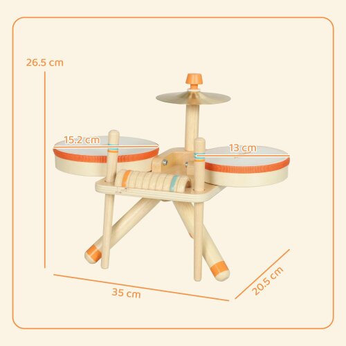 AIYAPLAY Kids Drum Kit, Wooden Musical Instruments with 2 Drums Natural Wood