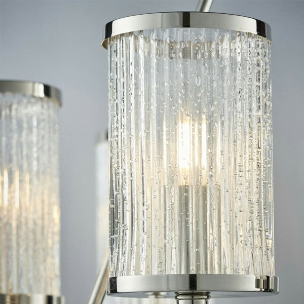 6 Light Chandelier Pendant Nickel Ribbed Glass Shade Hanging Ceiling Lamp Holder Loops