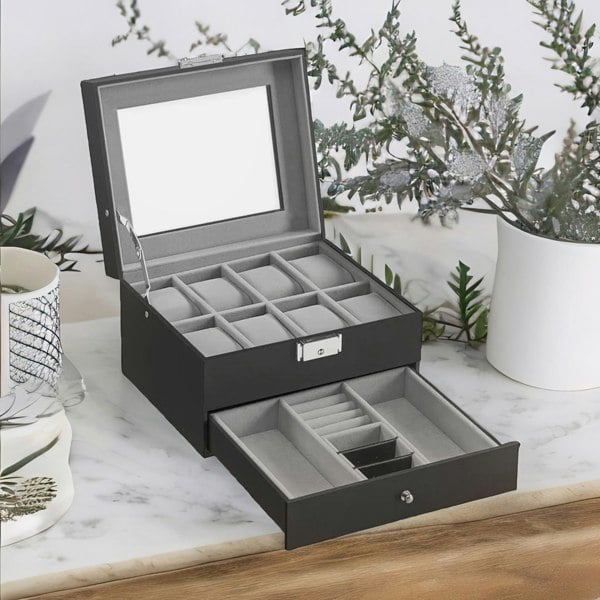 Rafaelo Mobilia 8 Slot Watch Lockable Box Grey