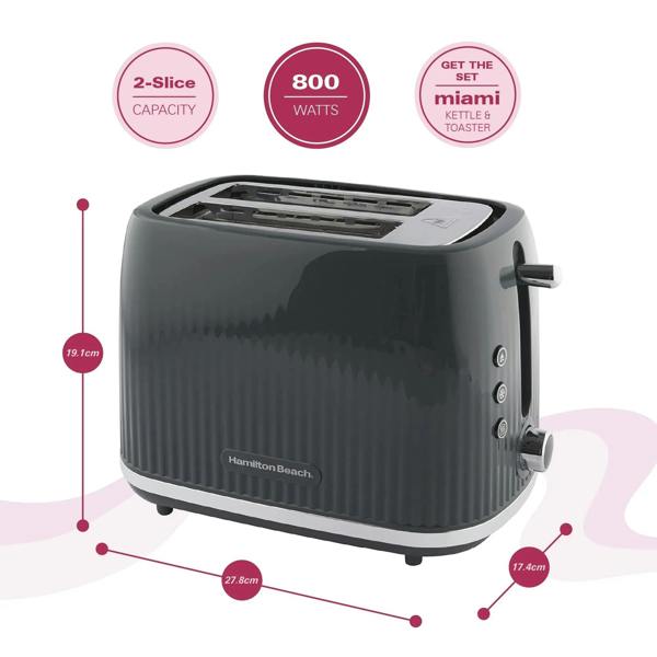 Hamilton Beach Miami Kettle & Toaster Set Charcoal Grey - Hamilton Beach UK