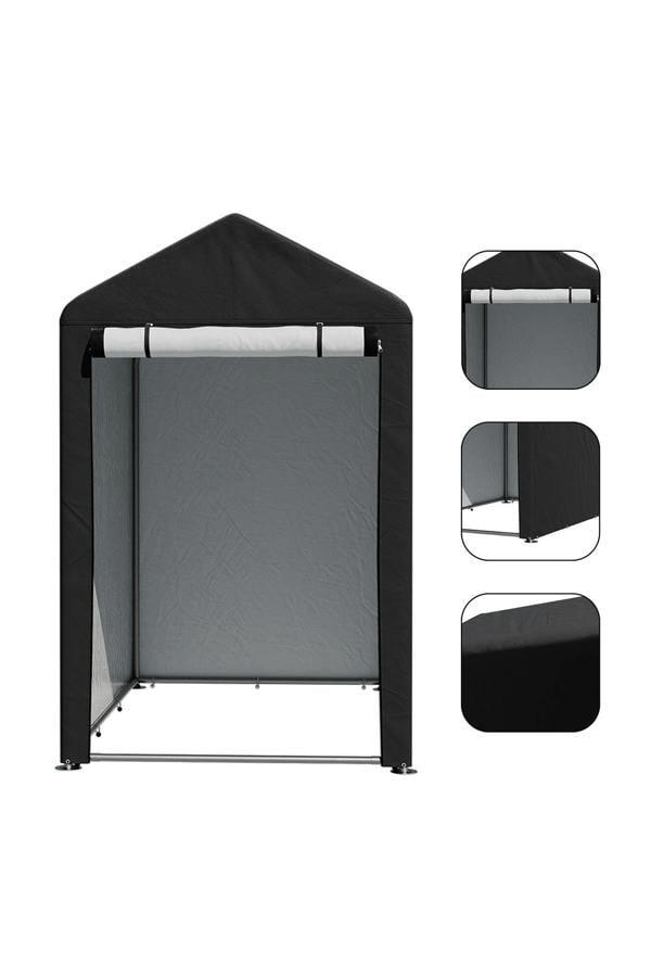 Living and Home 3x5FT/4x6FT Outdoor Storage Shed Bicycle Shelter with Waterproof Apex Roof and Roll-Up Door,Black