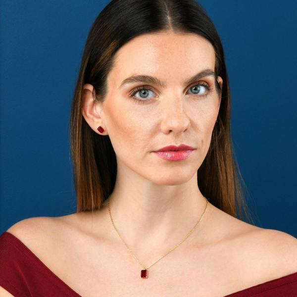 namana Gold Plated 925 Sterling Silver Red Rectangle Solitaire Pendant Necklace For Women