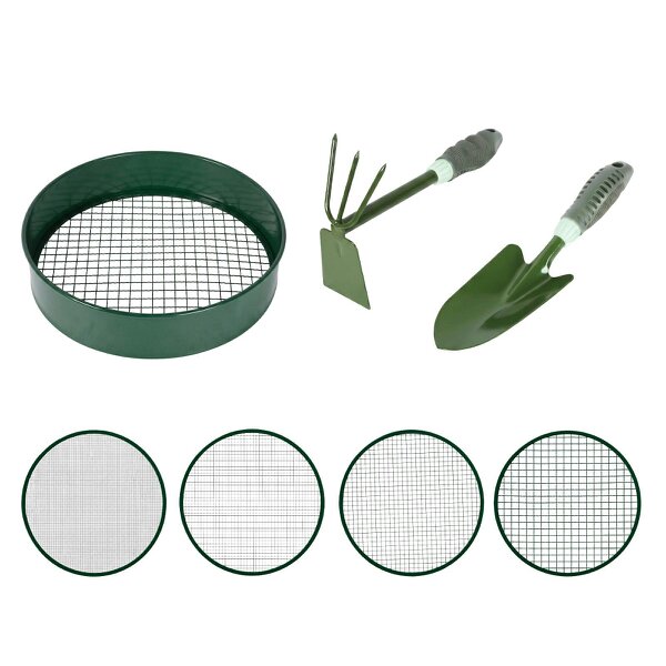 Lambu Garden Sieve Soil Sifter Set Metal 4 Mesh Inserts Shovel Hoe for Pots Green