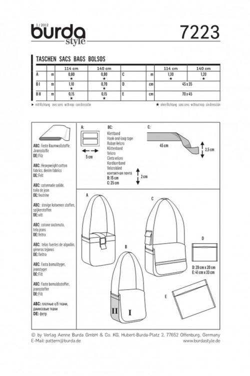 Burda Sewing Pattern 7223 Bags and Tops - Easy
