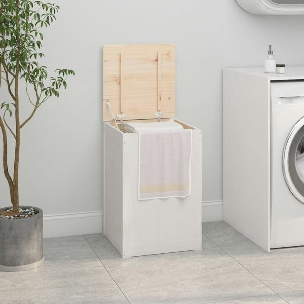 Berkfield Laundry Box White 44x44x66 cm Solid Wood Pine