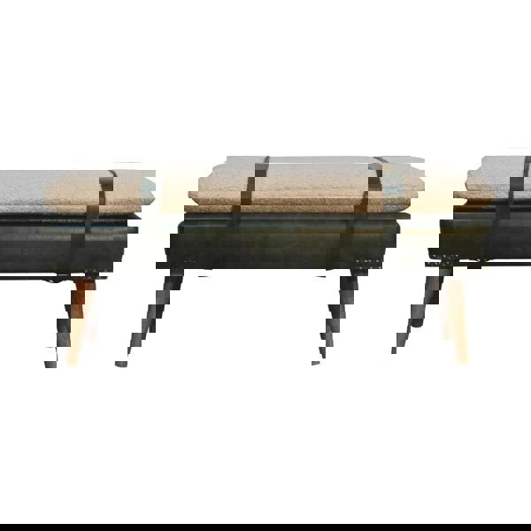 Artisan Furniture Bouclé Buffalo Hide Olive Green Leather Bench