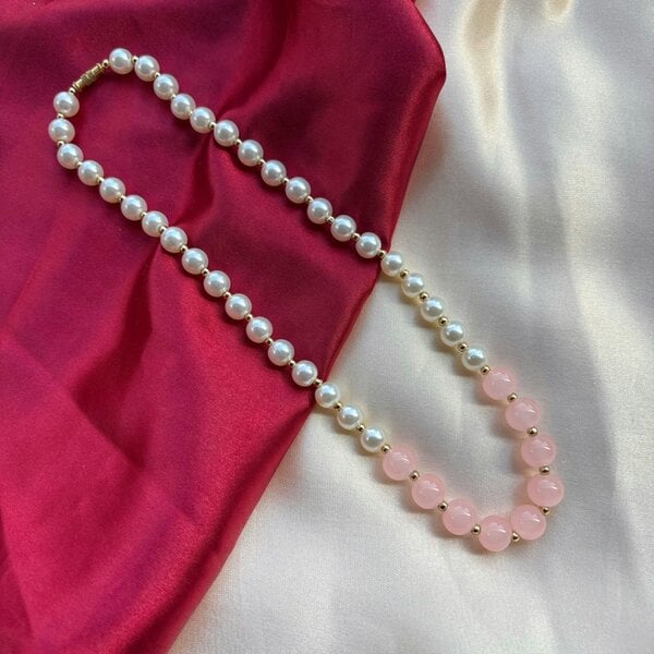 The Colourful Aura Large Ivory and Pink Round Pearl Bridesmaid Statement Choker Necklace