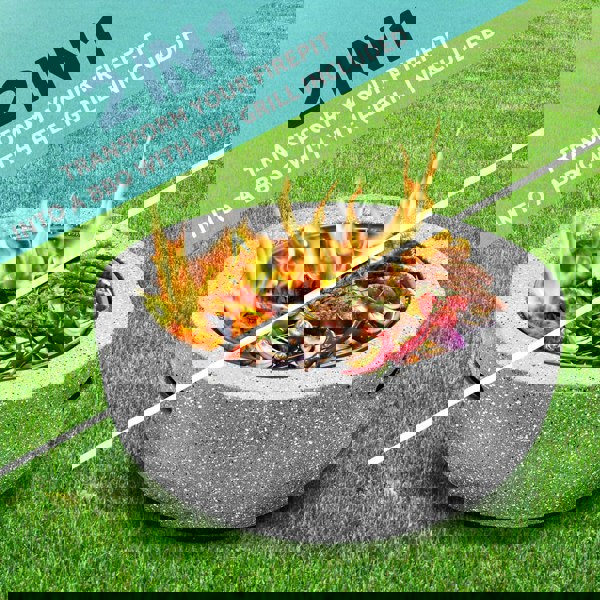 60cm Light Grey Round Fire Pit Wood Burner & BBQ Grill Party Garden Heater - LoopsDirect