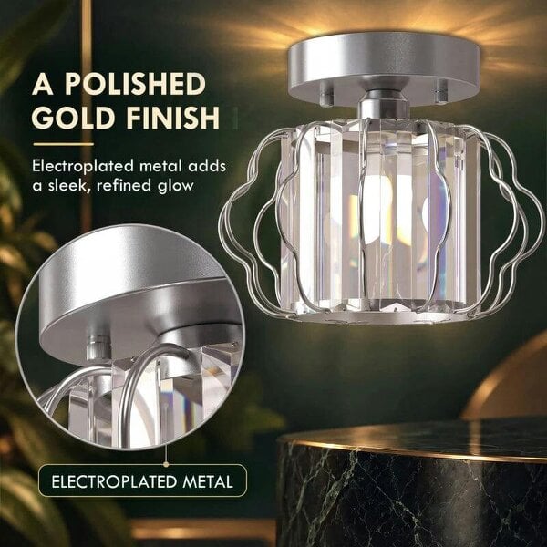Crystal Ceiling Light Fixtures, Modern Semi-Flush Ceiling Lighting with Crystal Strips, 2 Pack, Silver Tone
