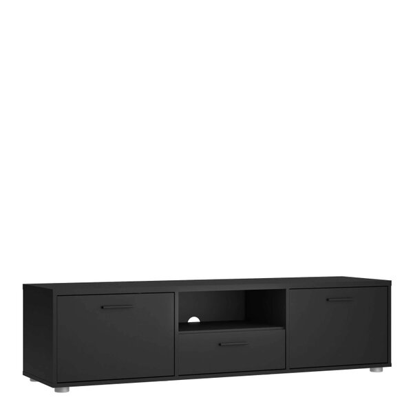 Wyld Haus Nagoya Black Low Compact Media TV Unit 2 Doors 1 Drawer 1 Shelf